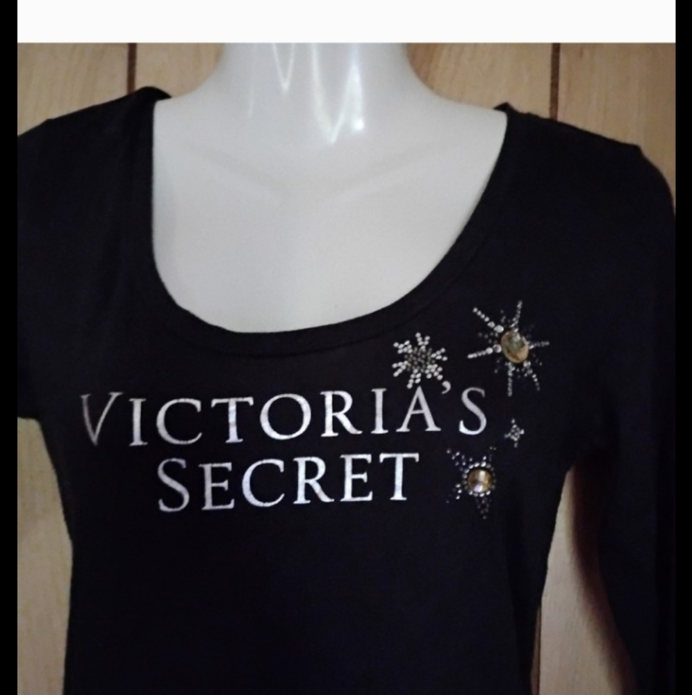 #BUNDLE Victoria's Secret "Gems"Black Tshirt Nite shirt#FREE WRISTLET - Picture 2 of 9